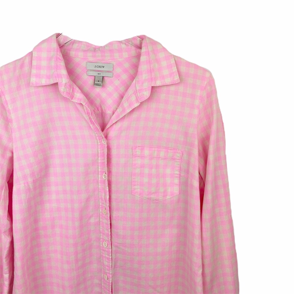 J Crew Pink Gingham Boy Shirt Button Down Size 6 - Picture 2 of 4